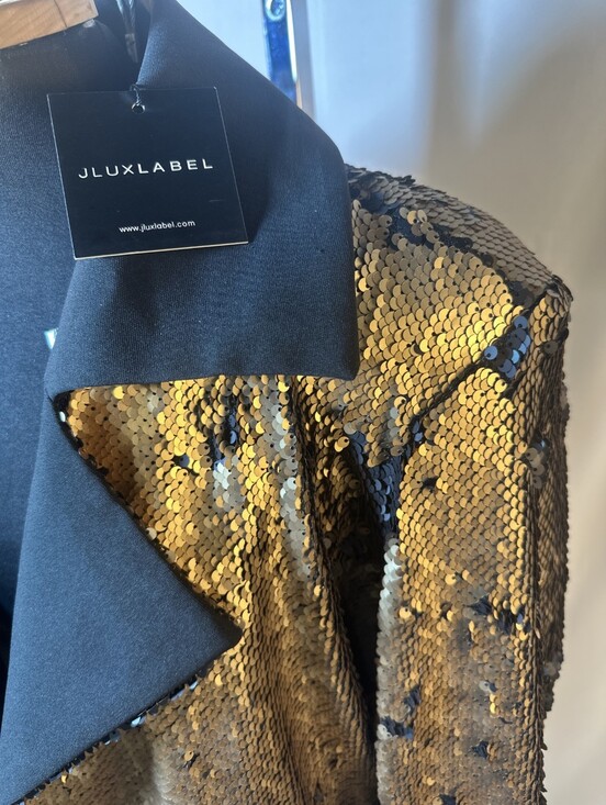 JLUXLABEL Jackets & Blazers - Gold Sequin Belted Women's Coat